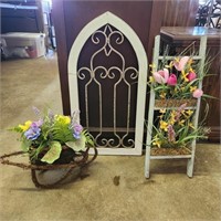 Spring decor- wall hanging window frame, flowers