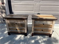 2X RUSTIC INDUSTRIAL SOLID WOOD NIGHTSTANDS