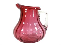 Blown Glass Cranberry Pitcher w Rolled Lip