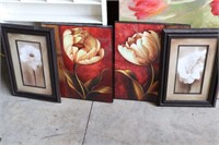 lot of 4 flower pictures for wall