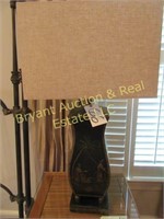 2 BLACK LAMPS WITH ORIENTAL FIGURINE