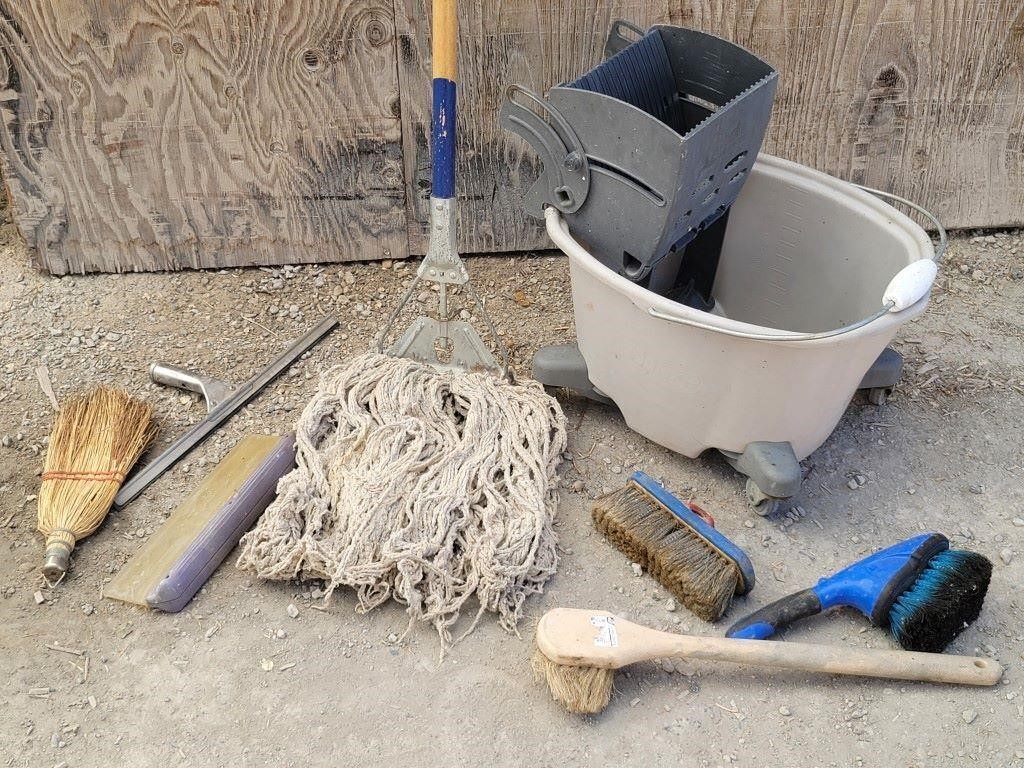 Clean Up Lot- Mop & Bucket, Squeegee, Brush +