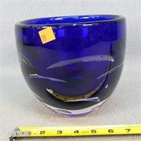 Heavy 7" Sweden Blue Crystal Bowl - Chipped
