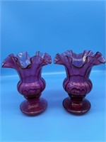 2- Fenton Cranberry Art  Vases