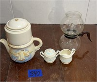 ‘50s Porcelier coffee pot, Silex glass perculator