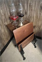 Child's School Desk, Bell & Oil Lamps