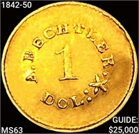 1842-50 A. Betchtler Gold $ Plain Edge CHOICE BU