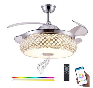 Retractable Bluetooth Ceiling Fan with Speaker,