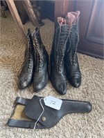 2 Pair of High Lace Ladies Shoes, & Holster