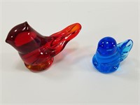Lot of 2 Art Glass Birds - Blue & Red
