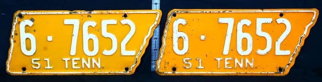 Pair 1951 state shape TN license plates