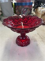 Red glass candy dish