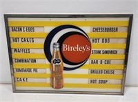 Bireley's Soda Glass Menu Board