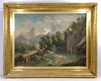 M.V. Hugg 1878 signed oil painting on canvas,