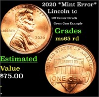 2020 Lincoln Cent *Mint Error* 1c Grades GEM Unc R