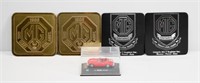 4pc MG Gold Tone / Fabric Coasters + Car Model