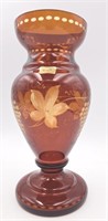 Egermann Cut to Clear Amber Glass Etched Vase (#2)
