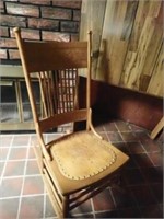 Antique Spindle Back Chair w/ Leather Seat