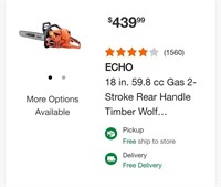 Echo Cs-590 timber wolf 18IN Bar Chain Saw