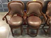 Pair Hobnail Accented Padded Swivel Barstools