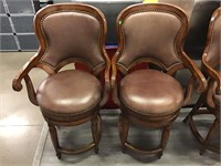 Pair Hobnail Accented Padded Swivel Barstools