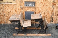 ANTIQUE SCHOOL DESKS & CHALKBOARD