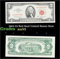 1963 $2 Red Seal United States Note Grades Select