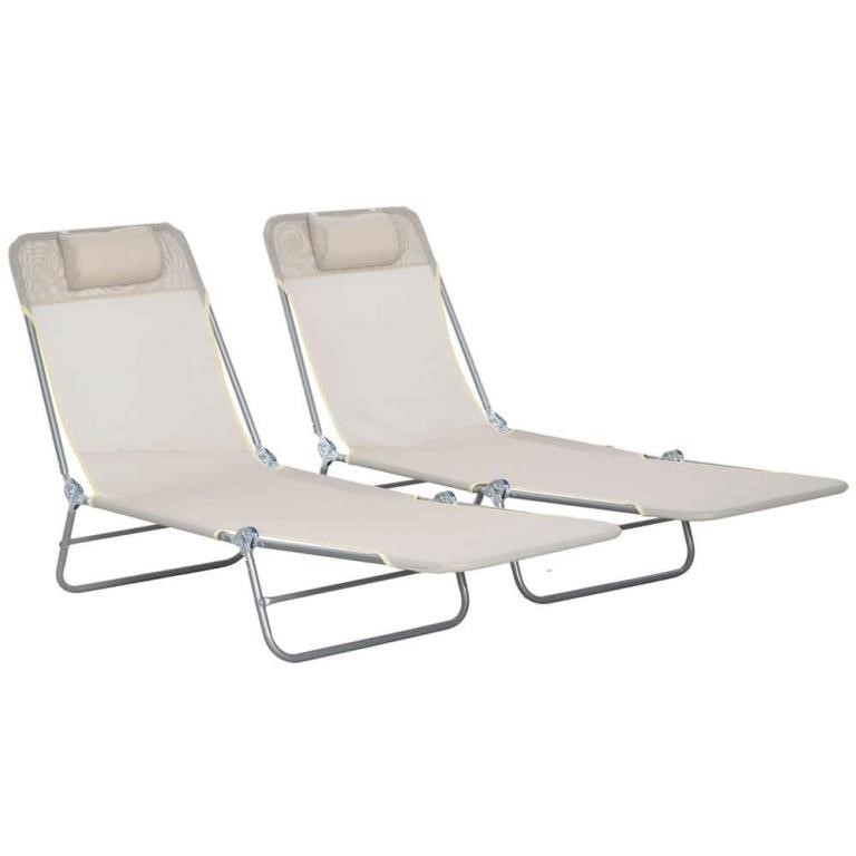 FM8645  Outsunny Chaise Lounge Cream White Mesh S