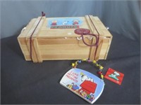 (3) Peanuts Ornaments in Sealed Wood Crate & Dept