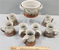 Studio Pottery Stoneware Bowl & Handled Tankards