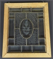 (E) Vtg. Etched Stain Glass Window (Approx. 13.5"