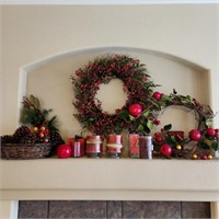 Lot of Seasonal Decor w/ Wreaths on Mantle