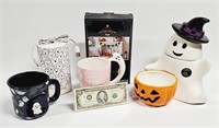 HALLOWEEN GHOST DECOR COFFEE CUPS, COOKIE JAR +