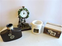 Glass Photo Coasters, Small Vase & Mantle Clock