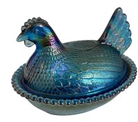 Indiana Glass Hen on Basket Iridescent