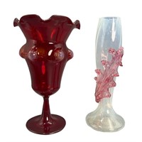 Stunning Early Art Glass Cordial & Bud Vase