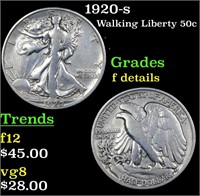 1920-s Walking Liberty Half Dollar 50c Grades f de