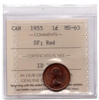 1955 Canada SF 1 Cent Graded Coin