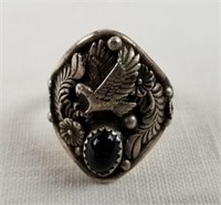 Sterling Silver Eagle Ring W/ Blue Jewel