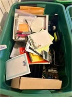 Tub Full of Various Office Supplies