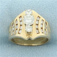 Vertical Diamond 3 Stone Ring in 14k Yellow Gold