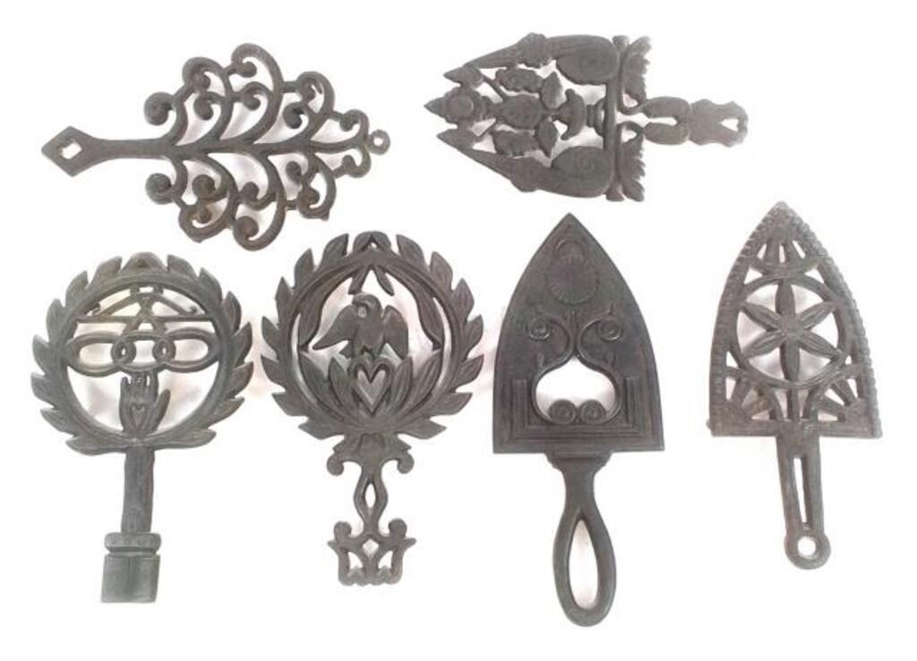 (6) Cast Iron Sad Iron & Stove Iron Trivets