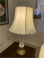 STIFFEL LAMPS, BRASS WITH GLASS BASE, 30" TALL.
