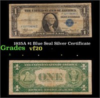 1935A $1 Blue Seal Silver Certificate Grades vf, v