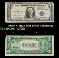 1935F $1 Blue Seal Silver Certificate Grades vf+