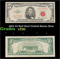 1963 $5 Red Seal United States Note Grades vf++