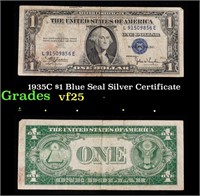 1935C $1 Blue Seal Silver Certificate Grades vf+