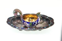 Russian silver-gilt cloisonné enamel kovsh & tray