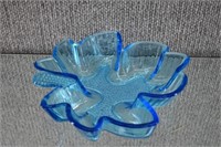 Dell Glass Turquoise Blue Maple Leaf Candy Dish