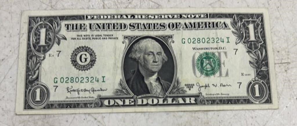 1963-B $1.00 "BARR" NOTE ***DIED IN OFFICE - VERY